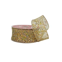 1.5" x 30ft. Champagne Wired Mesh Ribbon by Celebrate It®