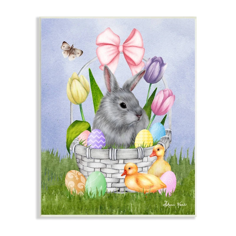 Stupell Industries Pastel Bunny Rabbit Basket Easter Egg Baby Chicks Wall Plaque Art