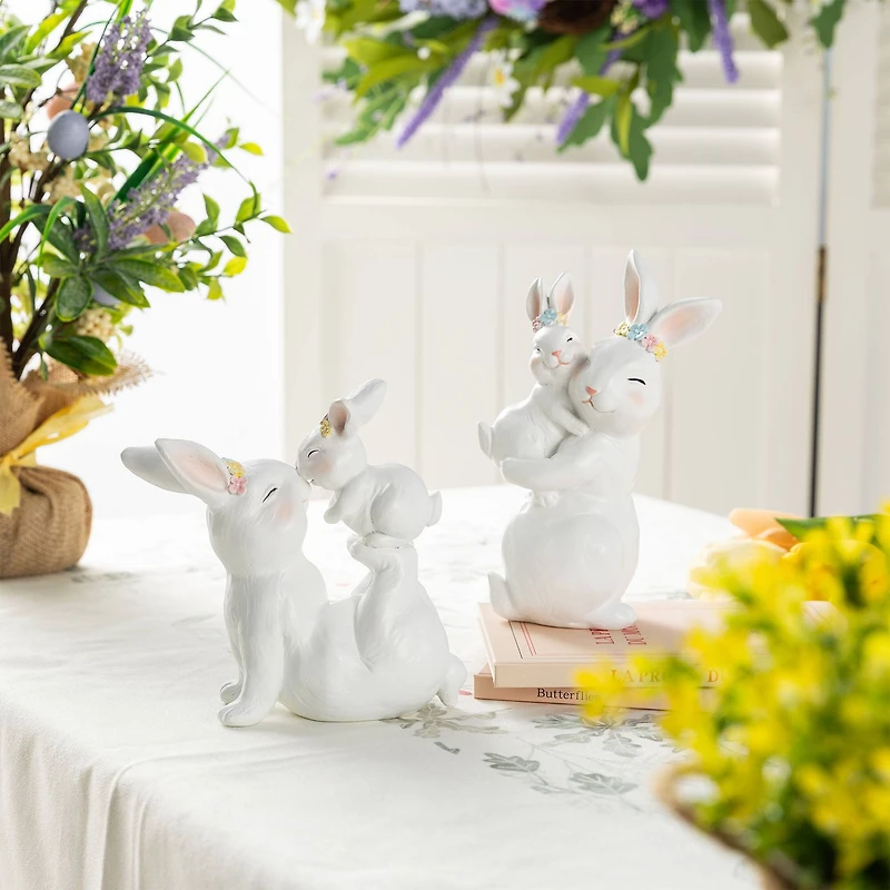Glitzhome® Set of 2 Easter Resin Bunny Mom and Baby Table Decor