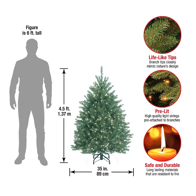 4.5ft. Pre-Lit Dunhill® Blue Fir Artificial Christmas Tree, Clear Lights