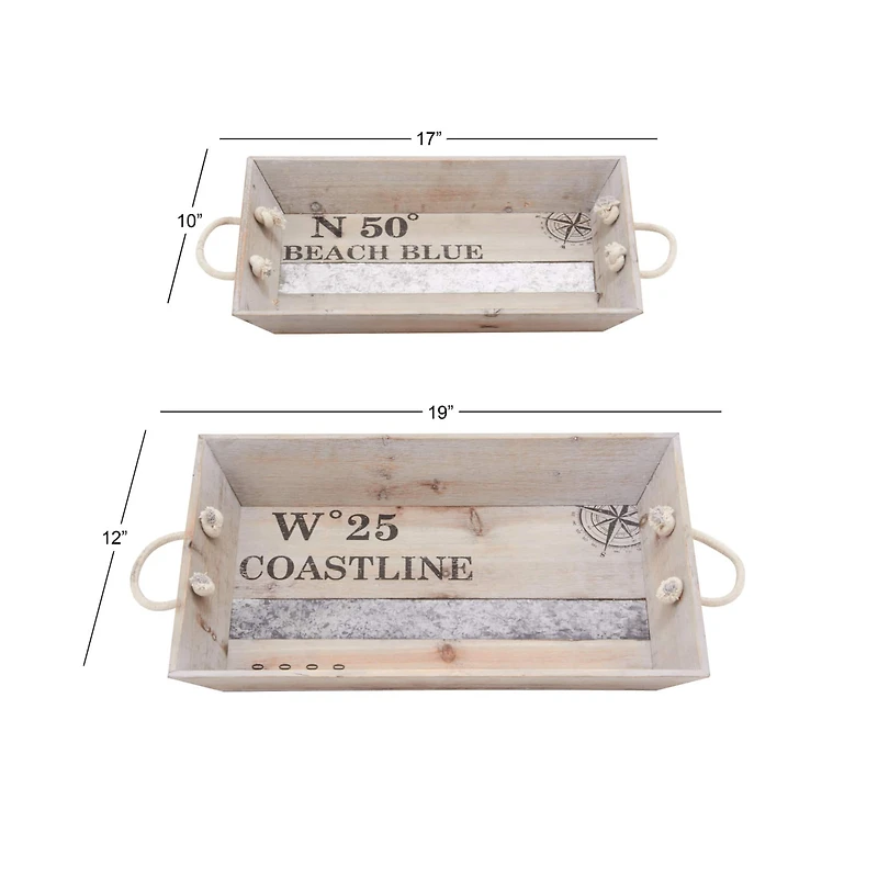 White Wood Coastal Tray Set