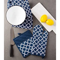 DII® Nautical Blue Lattice Oven Mitt & Potholder Set