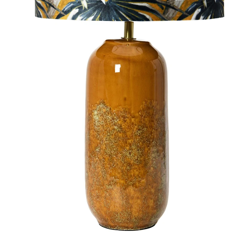 Hello Honey® 21" Reactive Glaze Stoneware Table Lamp with Cockatoo Print Velvet Shade and Inline Switch