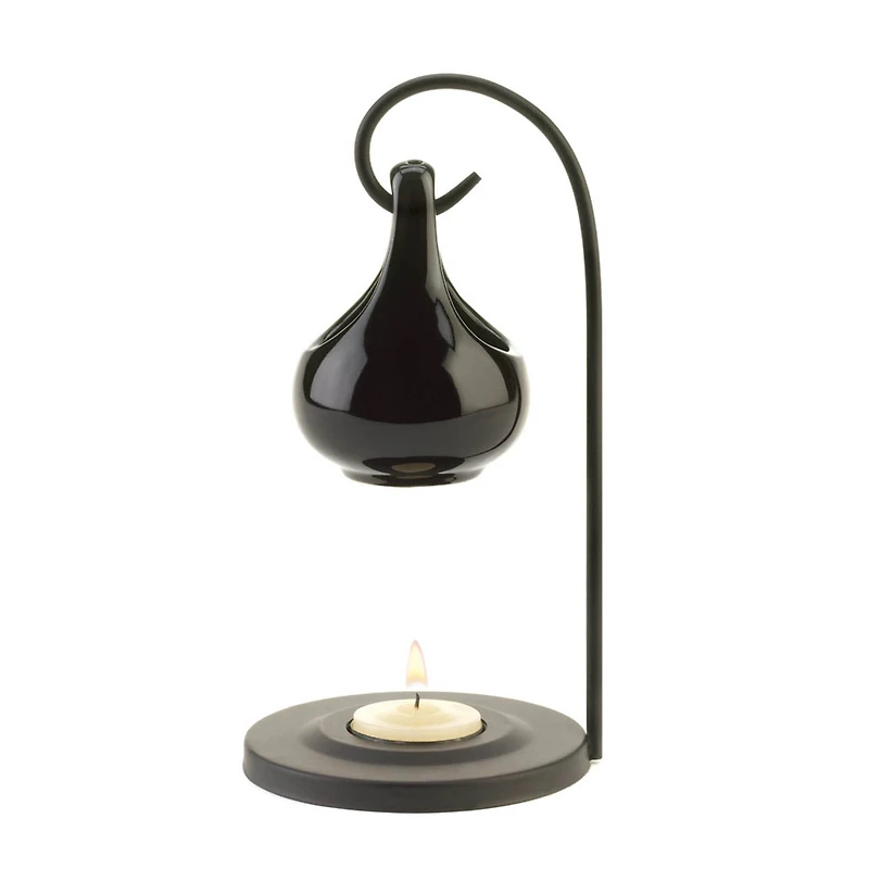 7.5" Black Porcelain Tear Drop Tea Candle Oil Warmer