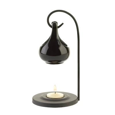 7.5" Black Porcelain Tear Drop Tea Candle Oil Warmer