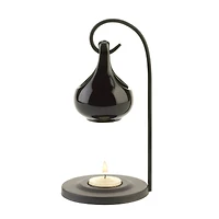 7.5" Black Porcelain Tear Drop Tea Candle Oil Warmer