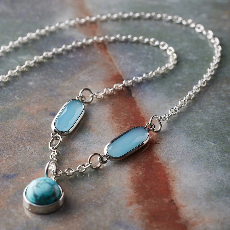 Turquoise Glass Oval Connectors, 21mm by Bead Landing™