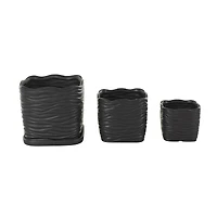 Black Wavy Ribbed Ceramic Planter Set