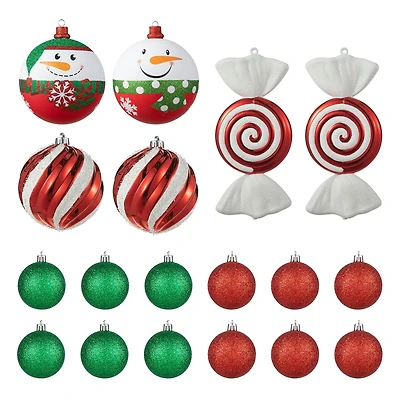 Glitzhome® 18 Pack Whimsical Red & Green Deluxe Large Ornaments