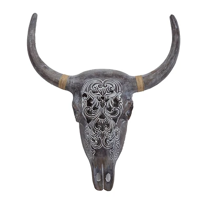 Grey Resin Bohemian Skull Wall Decor 5" x 20" x 23"