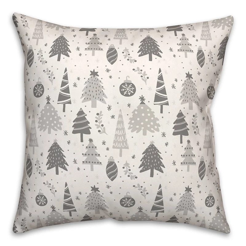Gray Tree Ornament Pattern 18" x 18" Spun Poly Pillow