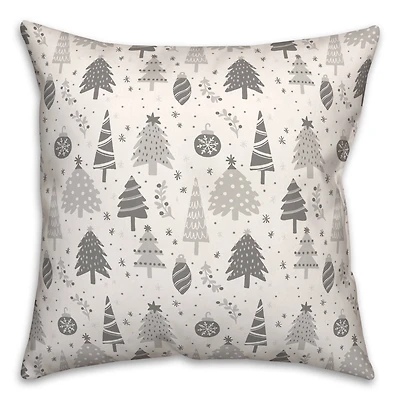 Gray Tree Ornament Pattern 18" x 18" Spun Poly Pillow