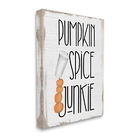 Stupell Industries Pumpkin Spice Junkie Phrase Balancing Coffee Cup Canvas Wall Art
