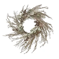 24" Christmas Alpine Trimmed Snow Lump Wreath, 150 Pure White LED Rice Lights