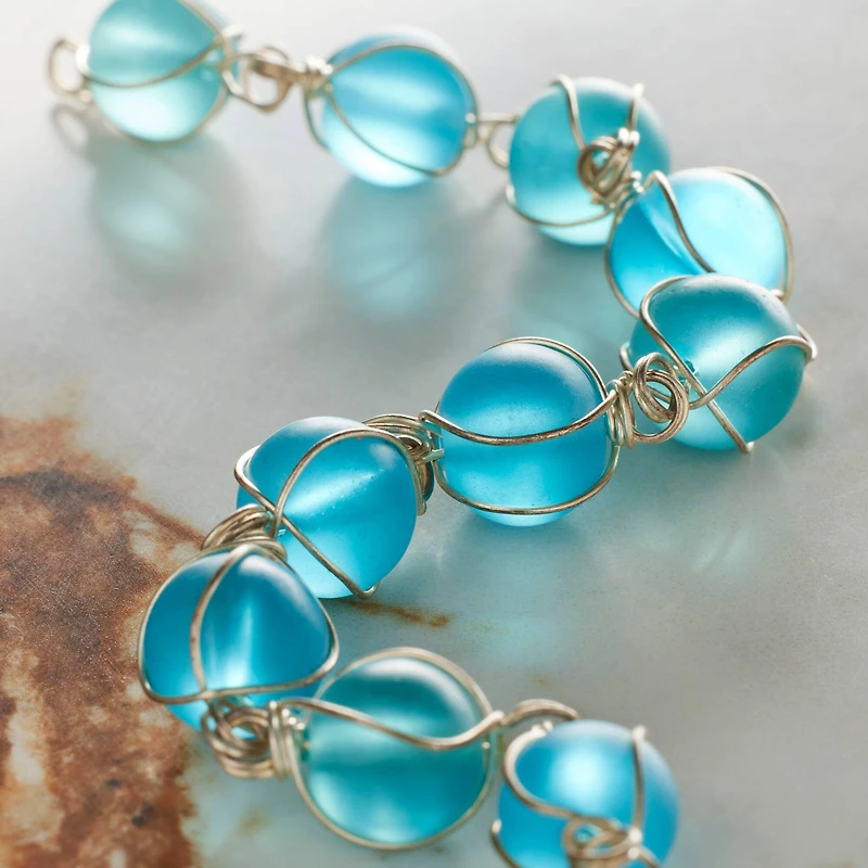 12 Pack: Aqua Wire-Wrapped Glass Beads, 10mm by Bead Landing™