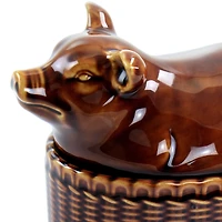 Martha Stewart 6" Brown Ceramic Pig Oval Baker