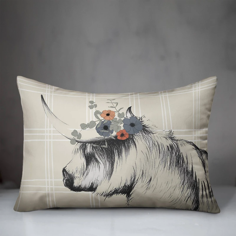 Charcoal Highland Floral Crown Throw Pillow