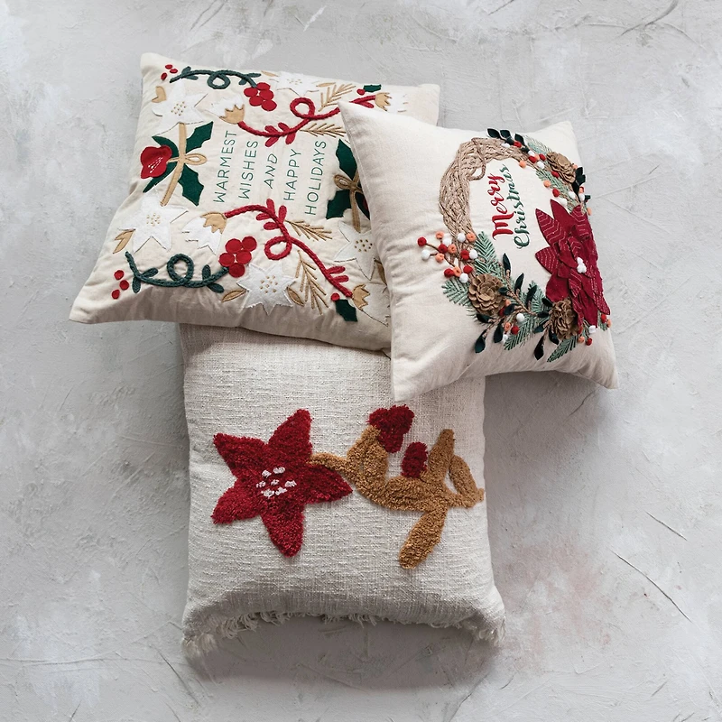 Hello Honey® Warmest Wishes Square Cotton & Linen Pillow with Embroidery