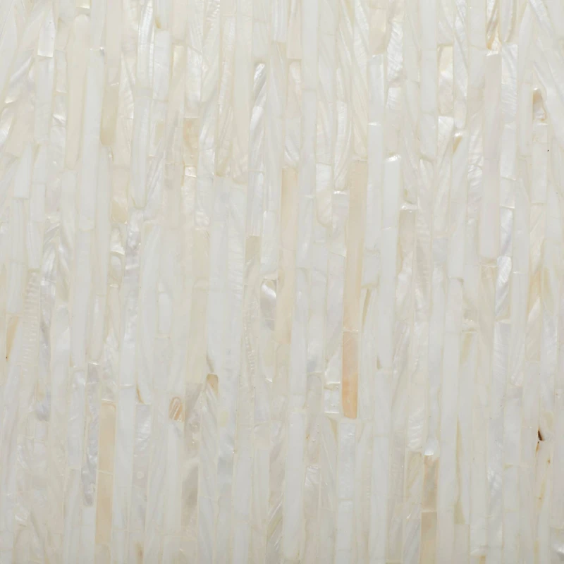 19" Beige Mussel Shells & Wood Contemporary Accent Table