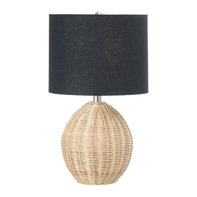 Hello Honey® 20" Natural Boho Woven Rattan Table Lamp with Black Linen Shade