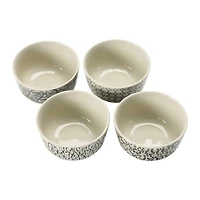 Hello Honey® 4.5" Black & Cream Hand-Stamped Stoneware Bowl with Embossed Pattern, 4ct.