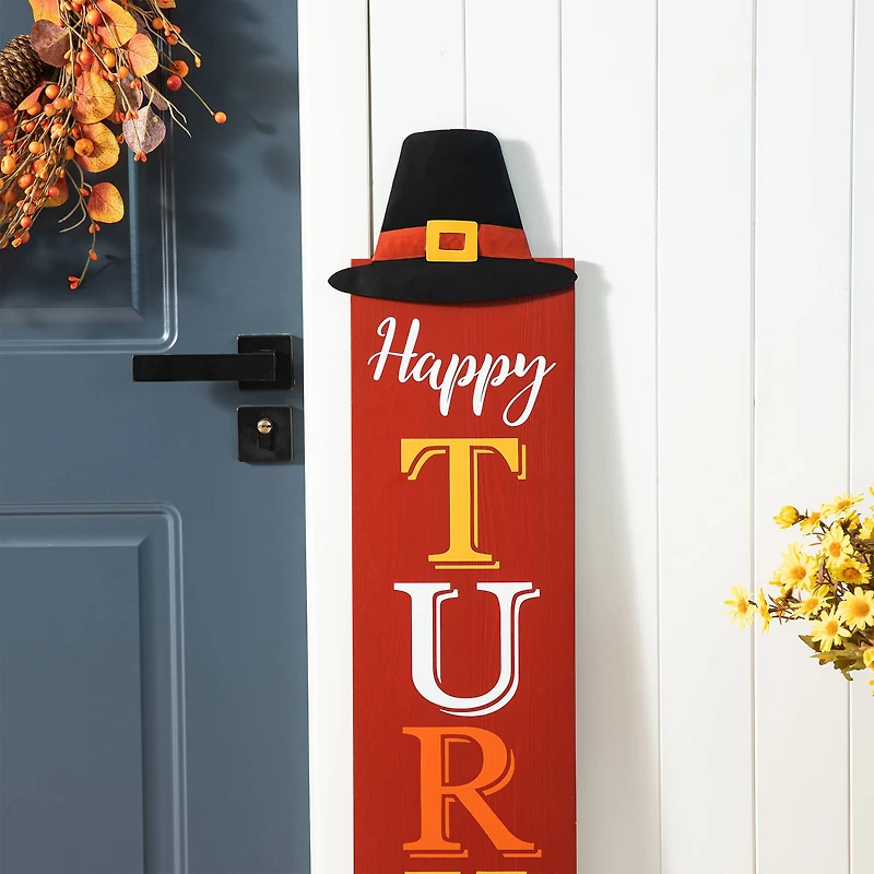 Glitzhome® 58.5" Thanksgiving Wood "HAPPY TURKEY DAY" Porch Sign