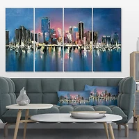 Designart - Coastal City Fantasy Night Scene in Oil Painting