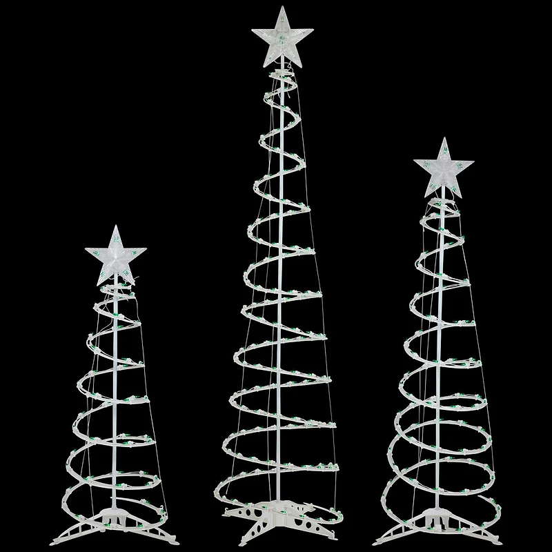 Green Lighted Spiral Christmas Trees Set