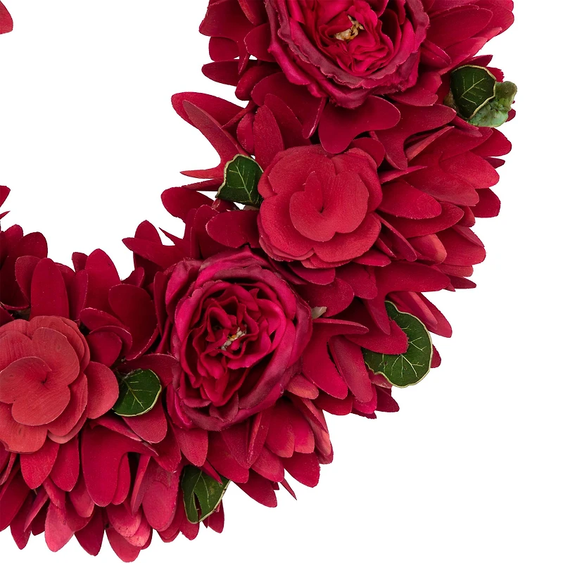 14" Wooden Rose Floral Spring Wreath
