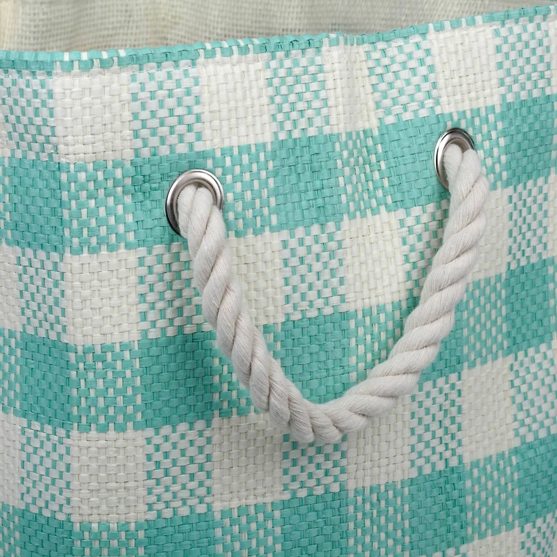 DII® Medium Aqua Checked Rectangle Woven Paper Basket