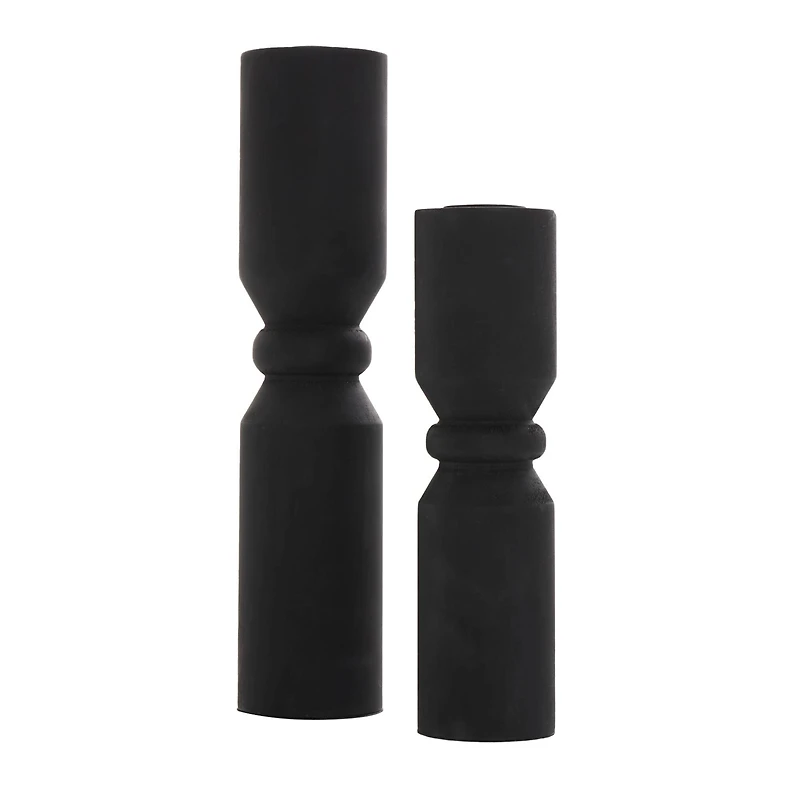 Black Wood Minimalistic Tapered Candle Holder Set