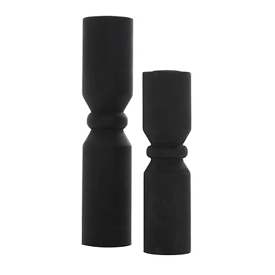 Black Wood Minimalistic Tapered Candle Holder Set