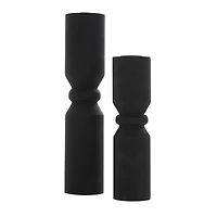 Black Wood Minimalistic Tapered Candle Holder Set