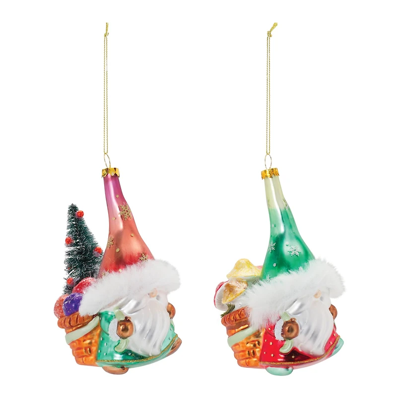 Glass Santa Gnome Ornament Set