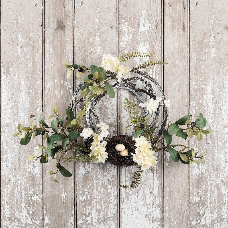 20" Hydrangea & Bird Nest Wreaths