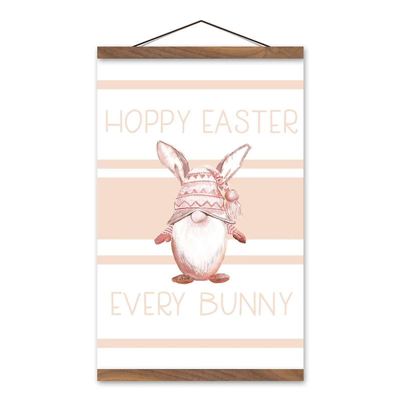 Hoppy Easter Gnome Blush 12" x 18" Teak Hanging Canvas