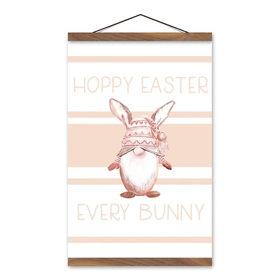Hoppy Easter Gnome Blush 12" x 18" Teak Hanging Canvas
