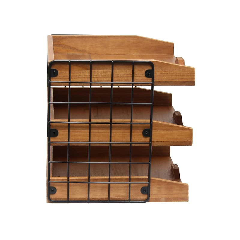 Elegant Designs Natural Wood Desk Organizer Letter Tray with 3 Shelves