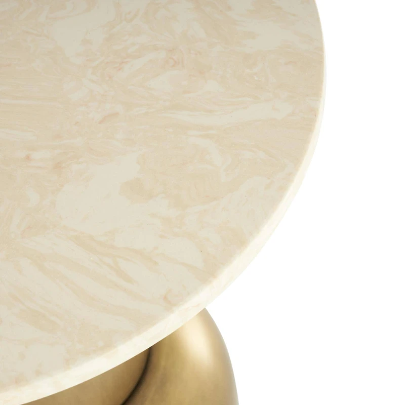 20" Gold Metal Pedestal Accent Table with Cream Marble Tabletop