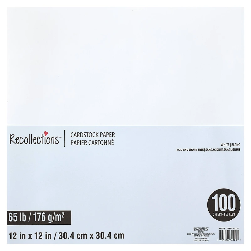 9 Pack: 100 ct. (900 total) White 12" x 12" White Cardstock Paper by Recollections™