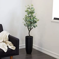 57" Green Faux Foliage Eucalyptus Artificial Tree With Black Plastic Pot