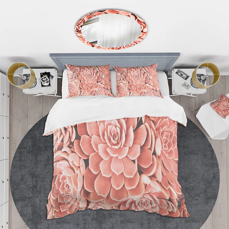 Designart 'Coral Toned Succulent' Mid-Century Duvet Cover Set