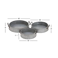 Set of 3" Grey Metal Farmhouse Tray, 18", 16", 14"