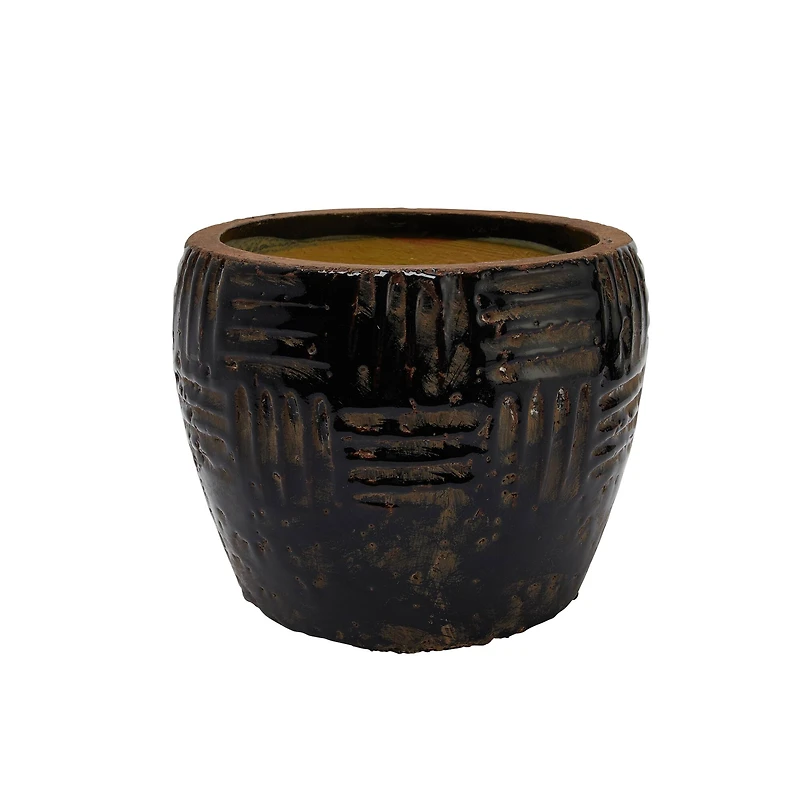Hello Honey® Black Embossed Terracotta Planter
