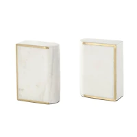 White Marble Curved Rectangular Decorative Bookends with Gold Accents Set