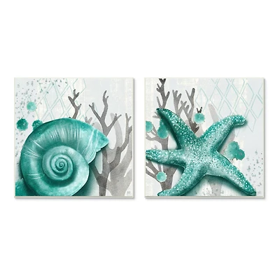Stupell Industries Turquoise Pop Sea Floor Diamond Pattern Grey Coral,12" x 12"