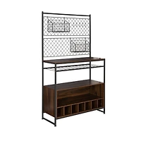 Honey Can Do Black & Walnut Multi-Purpose Kitchen Bakers Rack With Wine Storage