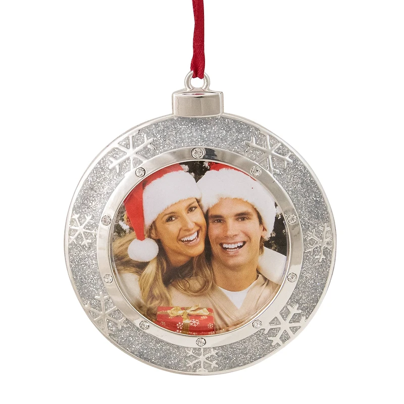 3.25" Silver-Plated Photo Frame Christmas Ornament with European Crystals