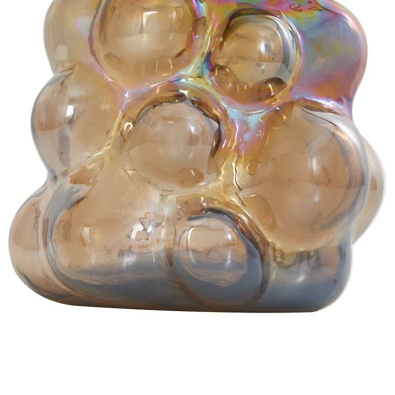 8" Iridescent Brown Abstract Handmade Bubble Glass Vase