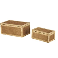Brown Rattan Storage Box Set with Wrapped Light Brown Edges